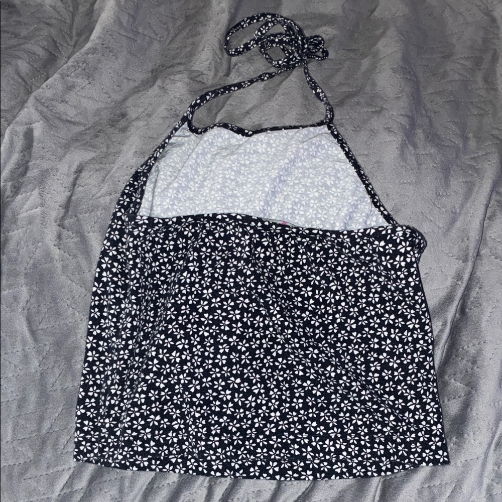 Brandy Melville navy white Floral Halter Top - Picture 2 of 4